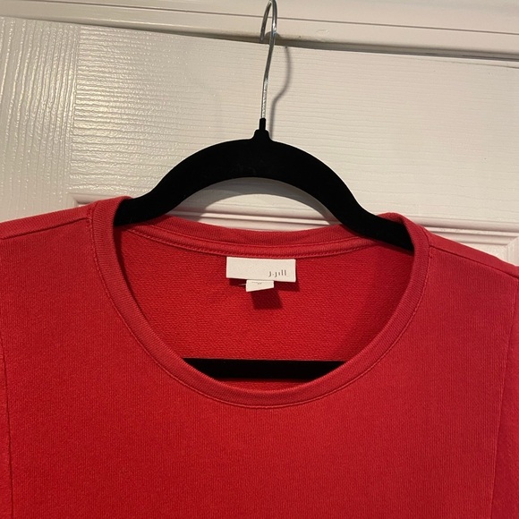 J. Jill Size M Red Pink Long Sleeve Sweatshirt Mini Dress Pockets Crew Neck - Picture 2 of 11
